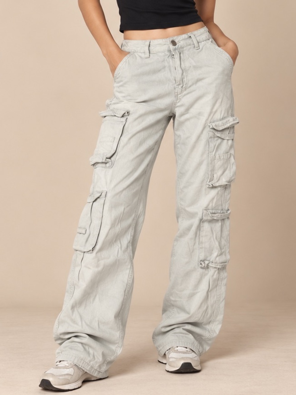 Light Wash Cargo Jeans XS Multi Pocket Wide Leg Y2K Denim